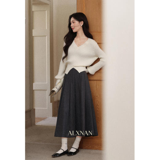 鹿向南「枫阶叠露」灰色百褶学院风休闲半身裙秋季新款宽松长裙女 商品图3