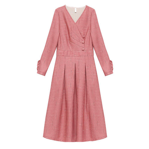 QYM 25CXB17 -Y长袖V领连衣裙洋气春秋收腰小香风气质时尚百褶裙 商品图4