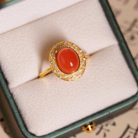 附证书【原矿川料 南红】戒指，活口可调节。925银镀金 玫瑰金❤️天然川料樱桃红，无裂饱满，值得珍藏。玫瑰金镶嵌，特别衬大气优雅的气质【非质量问题不退换】