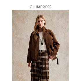 C+IMPRESS/西嘉仿麂皮绒夹克立领工装风短外套女士2025年秋季新款