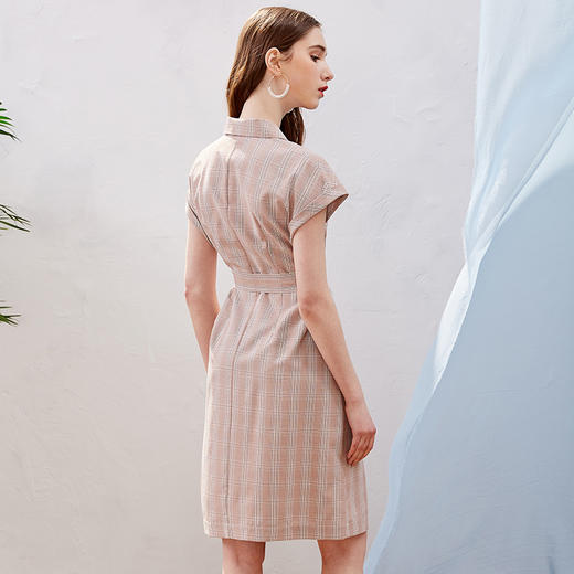 欧芮儿2019新款女装夏装插肩袖格子连衣裙女中长款西装领女裙子 商品图1