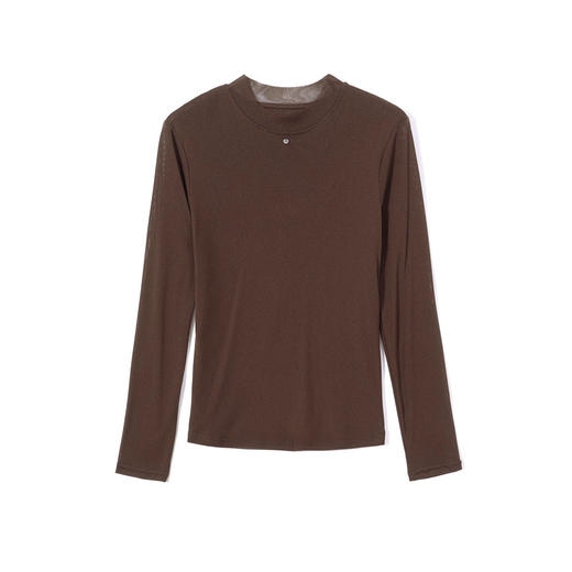 KQL E37M2926时尚百搭圆领修身显瘦纯色网纱长袖上衣纯色t恤 商品图4