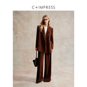 西嘉|得体风职场复古宽肩廓形灯芯绒西装外套+直筒西裤套装女秋冬WT2503029
