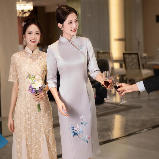 LHS C64婚礼连衣裙妈妈装喜婆婆婚宴装改良旗袍 商品图2