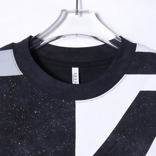 T4794秋季高级感新款男士潮牌满天星撞色拼接设计长袖T恤痞帅圆领上衣 商品图2