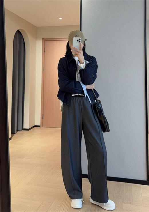 小众原单拼接格纹天丝翻领牛仔外套女 商品图12