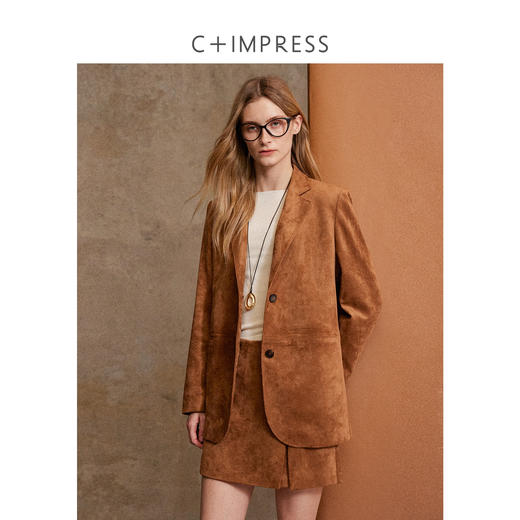 西嘉复古宽肩廓形麂皮绒老钱静奢可露丽风西装外套百搭简约短裙裤WT2503026 商品图0