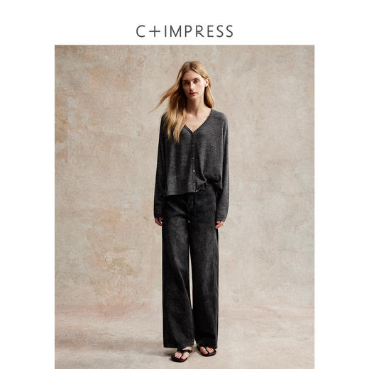 C+IMPRESS/西嘉知性学术风桑蚕丝羊绒针织开衫V领宽松设计感毛衣 商品图3