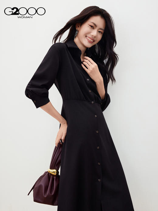 G2000【舒适弹性/商场新款】女装FW25垂坠感收腰显瘦长袖连衣裙56232096 商品图2