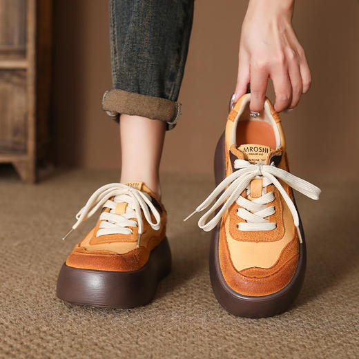 FR 85082真皮韩版潮流休闲拼色高帮鞋系带厚底单鞋 商品图2