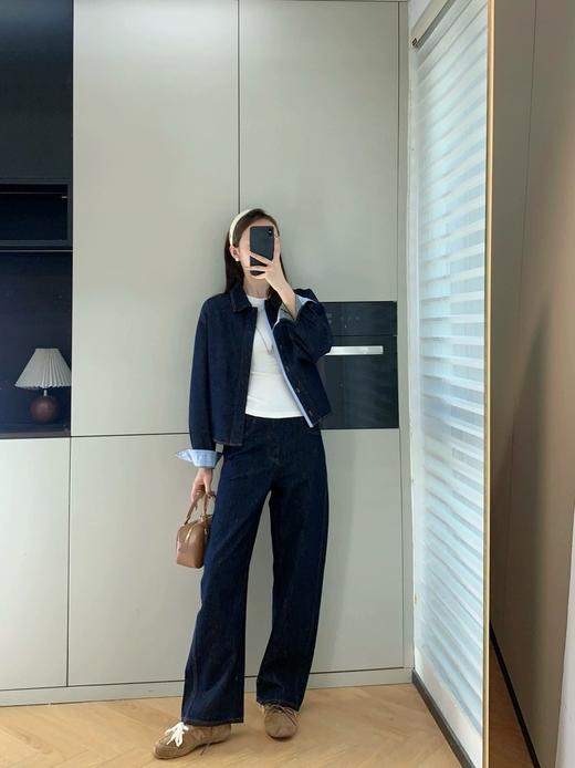 小众原单拼接格纹天丝翻领牛仔外套女 商品图1