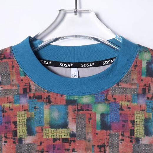 T4781SDSA男士秋冬新款痞帅男装抽象不规则色块圆领长袖T恤宽松网红款 商品图2