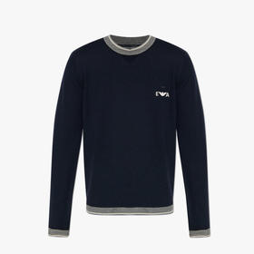 EMPORIO ARMANI 阿玛尼 男士 EA 徽标刺绣羊毛圆领长袖针织衫 深蓝色 EM003387 AF14697 UB118