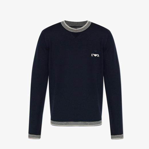 EMPORIO ARMANI 阿玛尼 男士 EA 徽标刺绣羊毛圆领长袖针织衫 深蓝色 EM003387 AF14697 UB118 商品图0