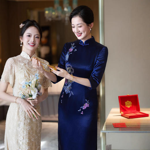 LHS C59新中式改良刺绣旗袍结婚礼服连衣裙 商品图1