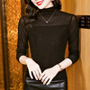 KQL E37M2936洋气纯色烫钻高领长袖网纱打底衫修身显瘦T恤 商品缩略图0