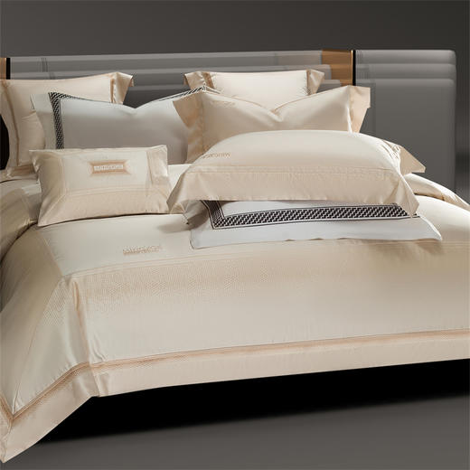 自然醒高精密臻丝缎四件套全棉纯棉刺绣简约纯色高级感被套床单四季通用床品GDS 商品图0