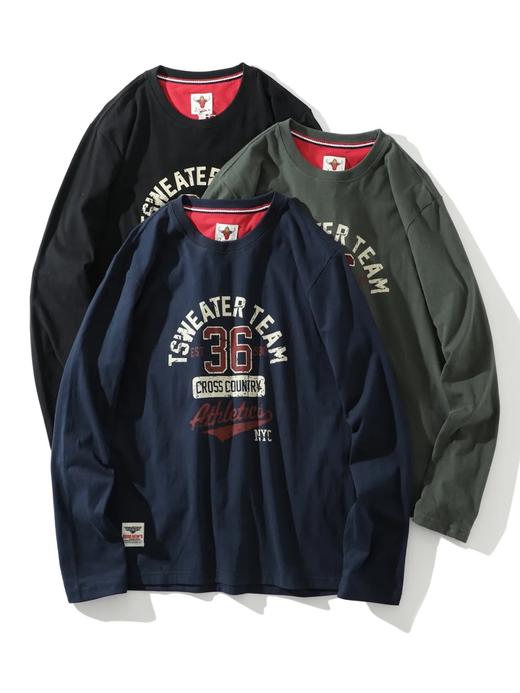 阿美咔叽风！纯棉220克重工水洗磨毛圆领打底衫 AF面料复古作旧无感印花百搭休闲长袖T！男女都可穿！ 商品图0