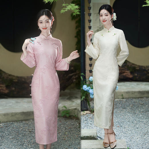 SKY 282220苏杭新中式长款长袖旗袍日常可穿旗袍 商品图0