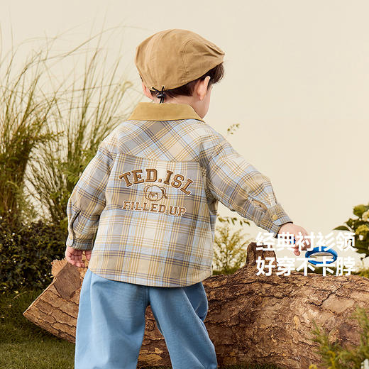 【泰迪熊联名】迷你巴拉男童经典学院风外套儿童格纹衬衫上衣 商品图1