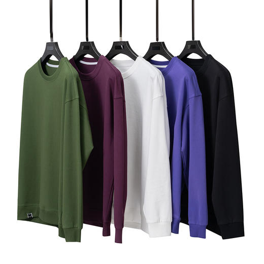 【DMH】大依优型大码男装净版卫衣高街简约圆领长袖纯色上衣落肩袖百搭宽松休闲男日系 商品图5