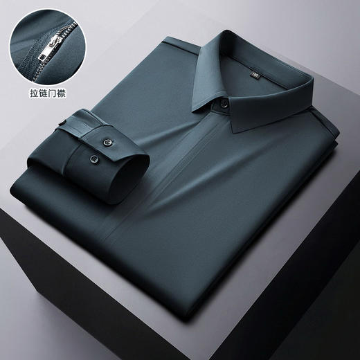 【拉链门襟】【DM】大依优型大码男装长袖衬衫男士拉链白衬衫宽松加肥加大码商务弹力无痕衬衣 商品图7