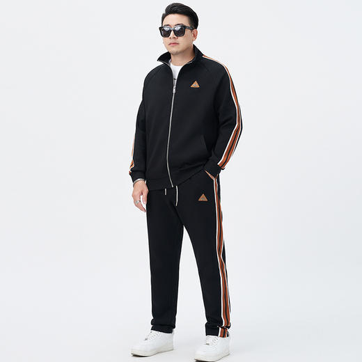 【DMH】大依优型大码男士开衫套装300斤秋季新款美式潮流开衫卫衣立领外套直筒长裤条纹宽松男式休闲套装300斤 商品图5