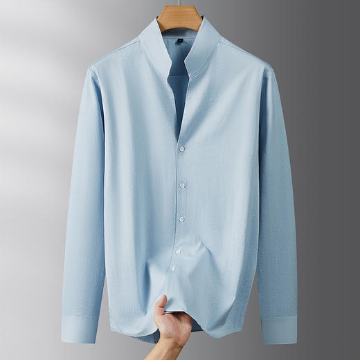 【DDS】大依优型大码衬衫男士长袖衬衣立领纯色秋季新款简约高级加肥加大码休闲立领长袖衬衫宽松300斤 商品图5