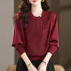 新中式国风针织衫上衣，薄款长袖拼接圆领毛衣CC-MH-25259 商品缩略图0