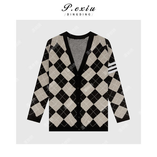 PanYiXiu/潘依绣【英伦学院】羊毛英伦风慵懒菱格提花针织开衫Z103 商品图0