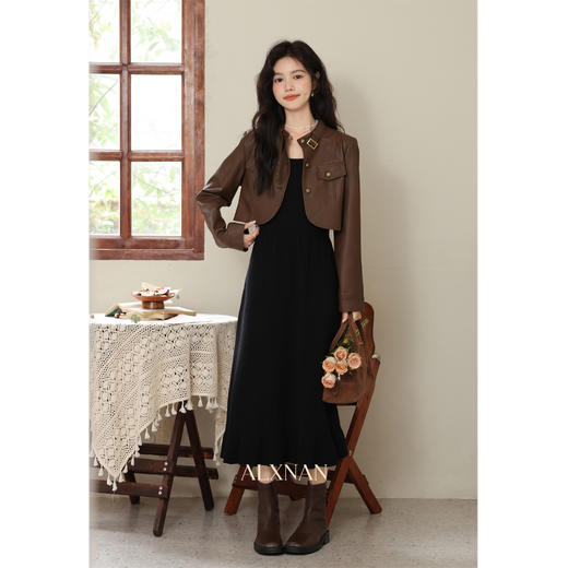 鹿向南「朦胧日记」黑色无袖吊带背心连衣裙巨显瘦A字长裙女初秋LXN32260PY+LXN32050 商品图0