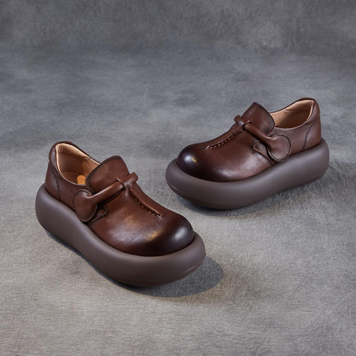 头层牛皮大头皮鞋，真皮增高厚底松糕女鞋轻便复古单鞋ZM258626 商品图3