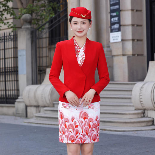 海航空姐制服职业装连衣裙女秋季空乘迎宾礼仪接待旗袍前台工作服 商品图1