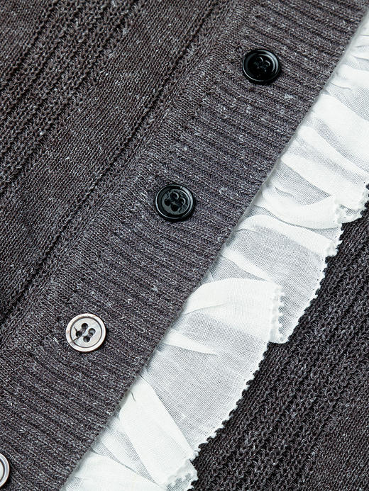 别致木耳边拼接圆领针织开衫女 修身短款气质显瘦上衣 商品图3