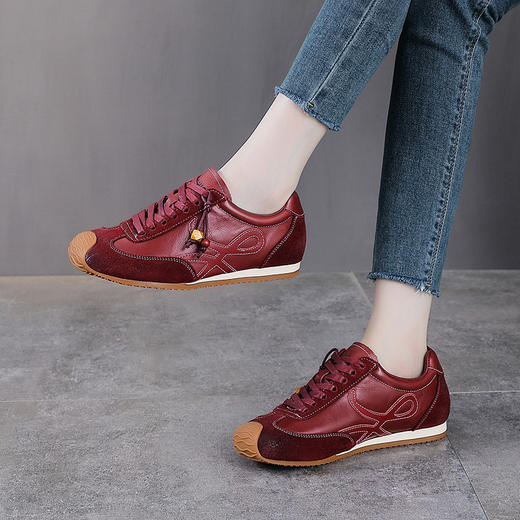 YR2767真皮阿甘鞋女头层牛皮新款德训鞋单鞋复古休闲女鞋平底百搭运动鞋 商品图1