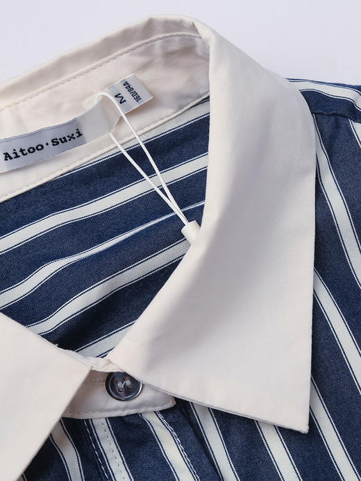 韩系宽松蓝白竖条纹衬衫女 休闲百搭翻领上衣 商品图2