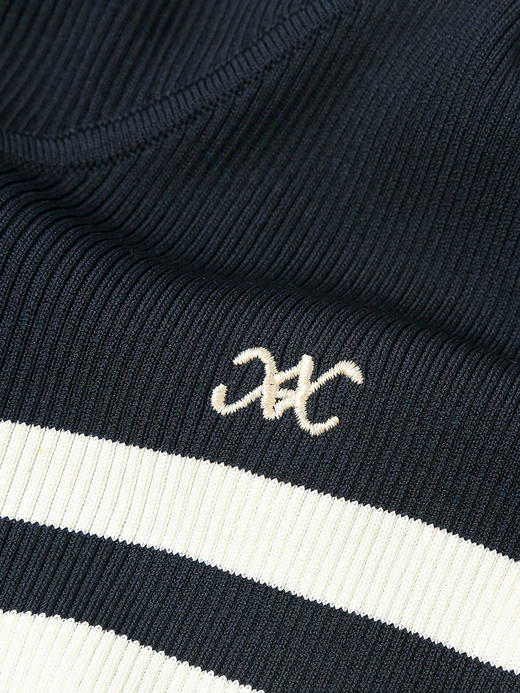 海军风撞色拉链针织连衣裙女 修身显瘦中长款气质长裙 商品图3