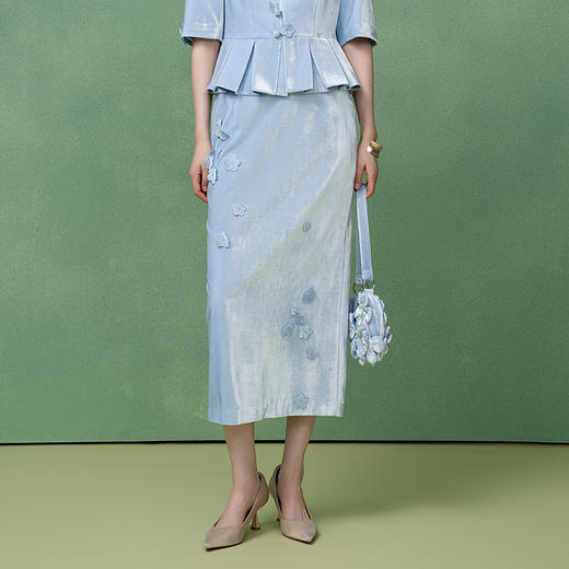 【林栖设计小店】真丝丝绒半身裙手工钉花2025秋季新款长裙女1953053 商品图0