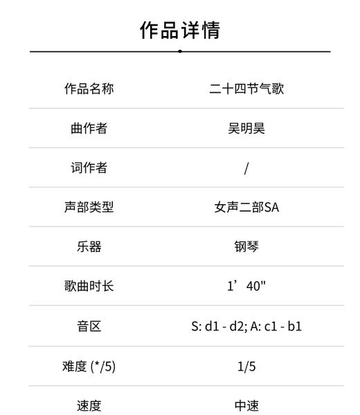 二十四节气歌（吴明昊 曲）童声二部和钢琴 正版合唱乐谱「本作品已支持自助发谱 首次下单请注册会员 详询客服」 商品图1