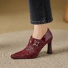 【预售5天】新款百搭秋季酒红色粗跟水钻高跟鞋女深口气质单鞋羊皮鞋QS&730 商品缩略图0