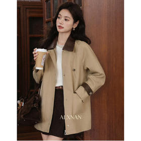 鹿向南「桐院听风」卡其色撞色风衣女秋季新款小个子高级洋气外套