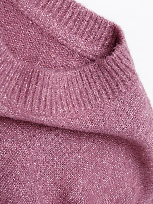 温柔气质款圆领宽松显瘦玫紫色毛衣女 慵懒风针织上衣 商品图2