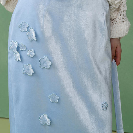 【林栖设计小店】真丝丝绒半身裙手工钉花2025秋季新款长裙女1953053 商品图3