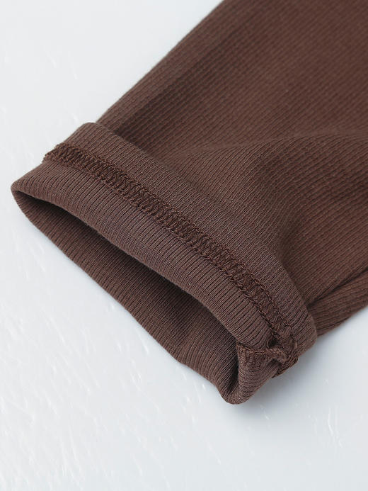 拉链 V 领褶皱修身显瘦棕色长袖上衣 商品图4