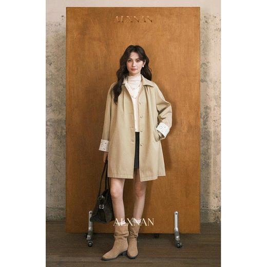 【6折秒杀】鹿向南「秋日入场券」卡其色中长款风衣女秋季新款洋气英伦风外套L57531 商品图1