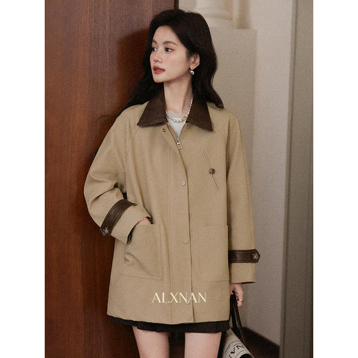 鹿向南「桐院听风」卡其色撞色风衣女秋季新款小个子高级洋气外套 商品图3