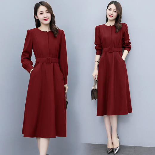 收腰显瘦，偏厚磨毛斜纹呢气质连衣裙HR-SLYY2A22 商品图0