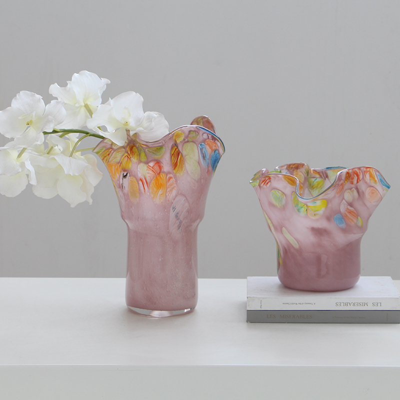 法式中古肌理不规则渐变玻璃插花瓶摆件家居客厅餐桌玄关创意装饰