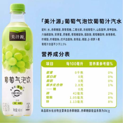 美汁源 葡萄气泡饮 果汁型汽水480ml 商品图2