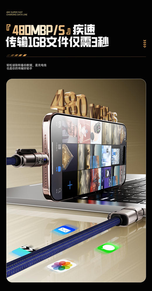 【四合一超级快充数据线】暑假出游必备❗一根抵四根四种接口随意切换安卓/苹果📲  ✅超强快充，全力兼容，无所不充-ZTDJ 商品图5